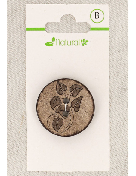 Botón de madera natural de 1 pieza 28 mm 2 agujeros - Hojas