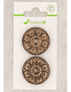 Botón de madera natural de 2 agujeros de 25 mm - Arabescos
