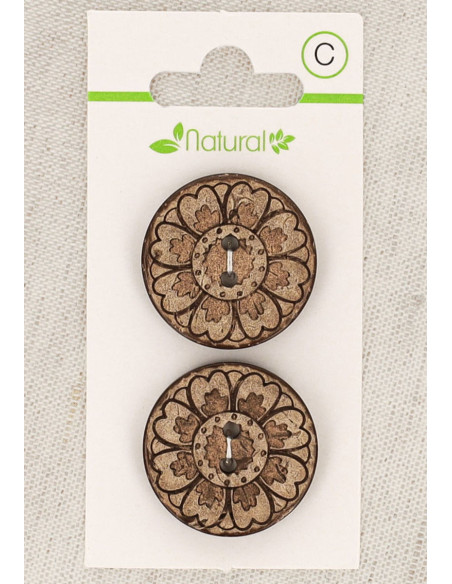 Botón de madera natural de 2 agujeros de 25 mm - Arabescos