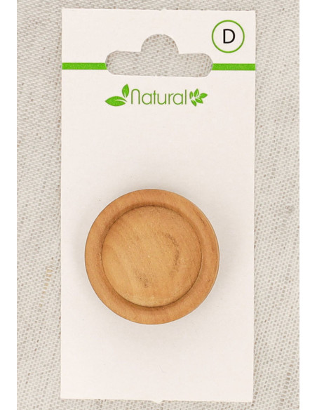 Botón de madera natural de 1 agujero de 28 mm con cola - Redondo en relieve