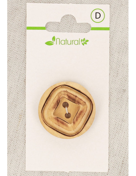Botón de madera natural de 1 pieza 28 mm 2 agujeros - Cuadrado