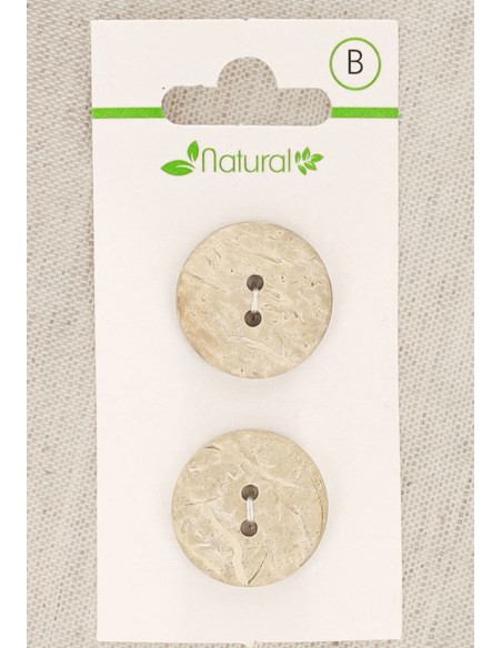 Tarjeta de 2 botones de madera natural de 20 mm 2 agujeros - Redondos