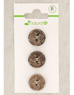 Tarjeta de 3 botones de madera natural de 15 mm 2 agujeros - Follaje