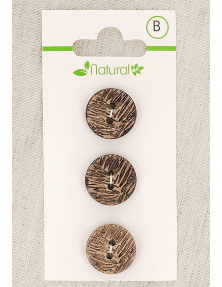 Tarjeta de 3 botones de madera natural de 15 mm 2 agujeros - Follaje