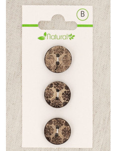 Tarjeta de 3 botones de madera natural 15 mm 2 agujeros - Fantasía