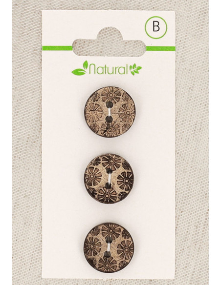 Tarjeta de 3 botones de madera natural 15 mm 2 agujeros - Fantasía