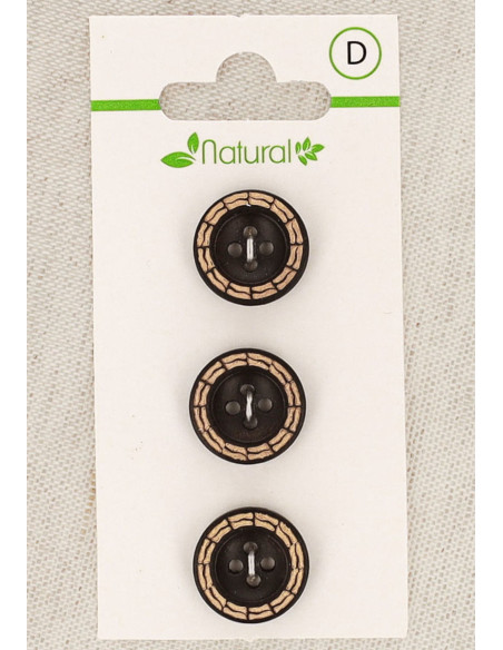 Tarjeta de 3 botones de madera bicolor de 15 mm 4 agujeros - Fantasía