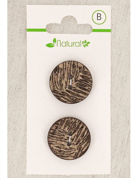 Tarjeta de 2 botones de madera natural de 20 mm 2 agujeros - Follaje