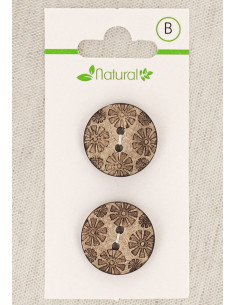 Tarjeta de 2 botones de madera natural 20 mm 2 agujeros - Fantasía