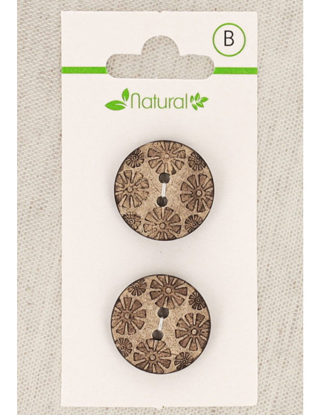 Tarjeta de 2 botones de madera natural 20 mm 2 agujeros - Fantasía