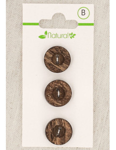 Tarjeta de 3 botones de madera oscura de 15 mm 2 agujeros - Redondos