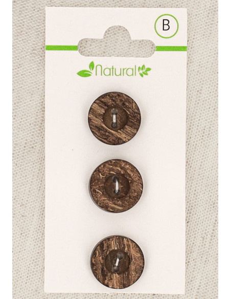 Tarjeta de 3 botones de madera oscura de 15 mm 2 agujeros - Redondos