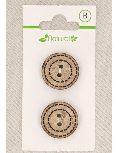 Tarjeta de 2 botones de madera natural de 20 mm 2 agujeros - Redondos punteados