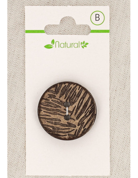 Botón de madera natural de 28 mm con 2 agujeros - Follaje