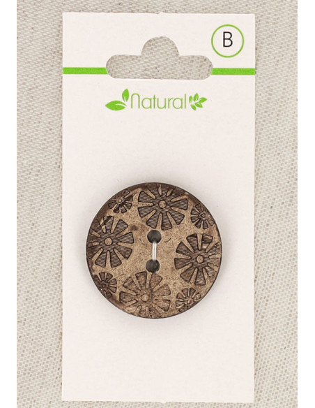 Botón de madera natural de 28 mm con 2 agujeros - Fantasía
