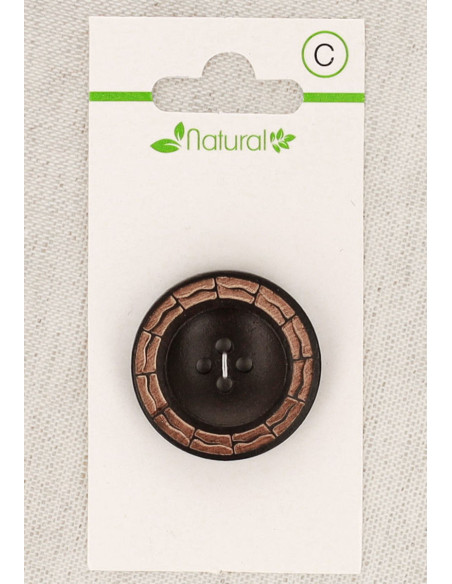 Tarjeta de 1 botón de madera bicolor de 28 mm 4 agujeros - Redondo