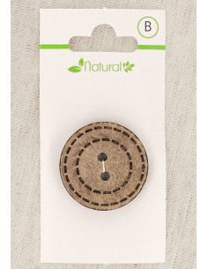 Botón de madera natural de 28 mm con 2 agujeros - Puntos redondeados
