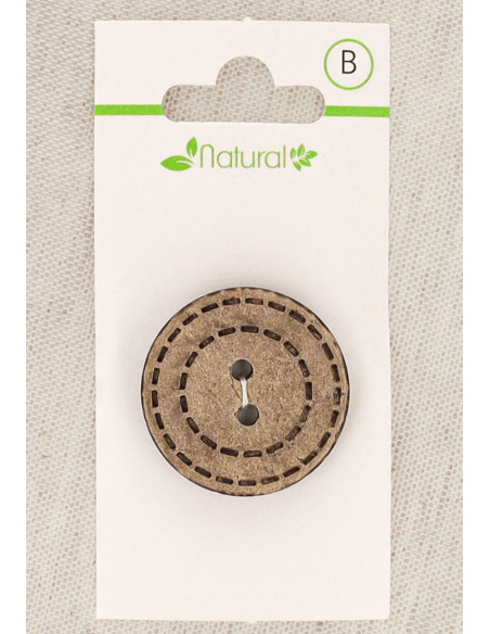 Botón de madera natural de 28 mm con 2 agujeros - Puntos redondeados