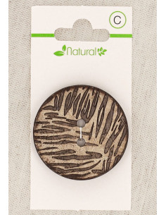 Botón de madera natural de 1 pieza de 38 mm con 2 agujeros - Follaje