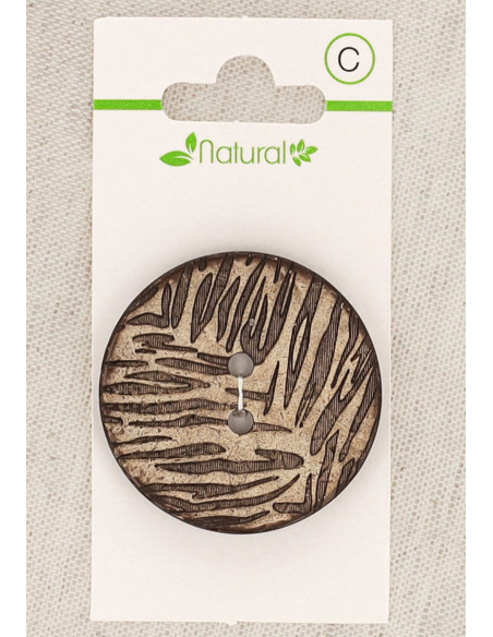 Botón de madera natural de 1 pieza de 38 mm con 2 agujeros - Follaje