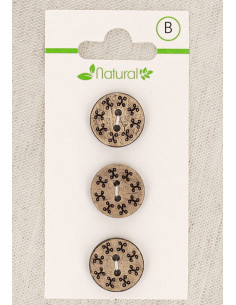 Tarjeta de 3 botones de madera natural de 15 mm 2 agujeros - Redondos