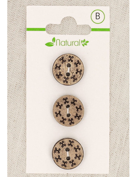 Tarjeta de 3 botones de madera natural de 15 mm 2 agujeros - Redondos