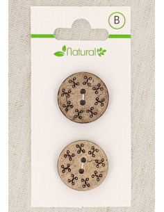 Tarjeta de 2 botones de madera natural de 20 mm 2 agujeros - Redondos
