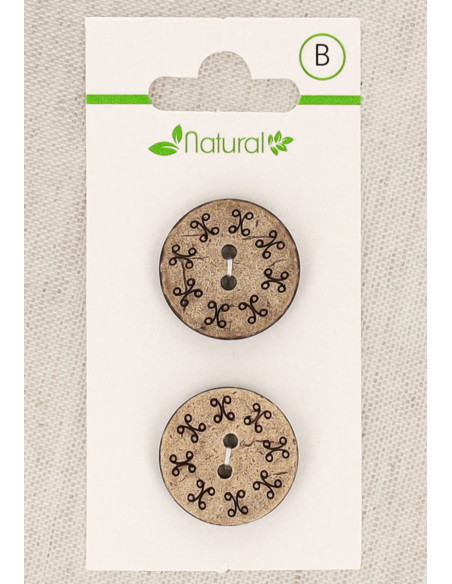 Tarjeta de 2 botones de madera natural de 20 mm 2 agujeros - Redondos