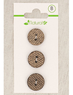 Tarjeta de 3 botones de madera natural de 15 mm 2 agujeros - Panal