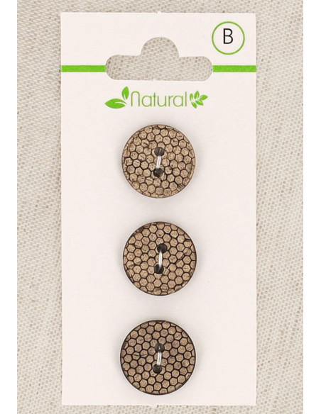 Tarjeta de 3 botones de madera natural de 15 mm 2 agujeros - Panal