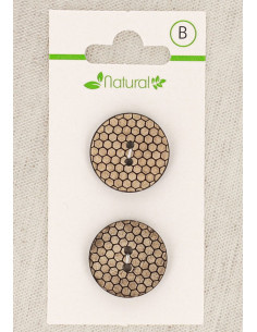 Tarjeta de 2 botones de madera natural de 20 mm 2 agujeros - Panal