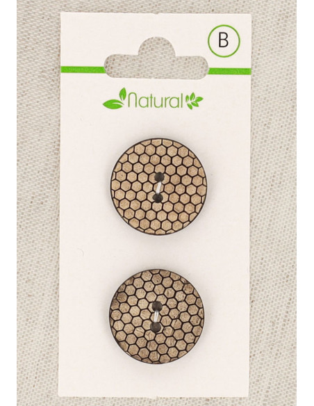 Tarjeta de 2 botones de madera natural de 20 mm 2 agujeros - Panal