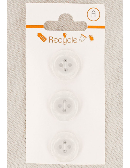 Tarjeta de 3 botones blancos de 15 mm 4 agujeros - Borde enrollado