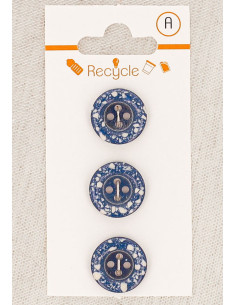 Tarjeta de 3 botones azul vaquero de 15 mm 4 agujeros - Borde enrollado
