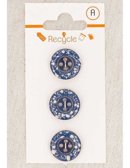 Tarjeta de 3 botones azul vaquero de 15 mm 4 agujeros - Borde enrollado