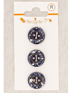 Tarjeta de 3 botones azul marino de 15 mm 4 agujeros - Borde enrollado
