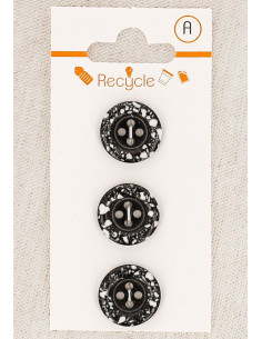 Tarjeta de 3 botones negros de 15 mm 4 agujeros - Borde enrollado
