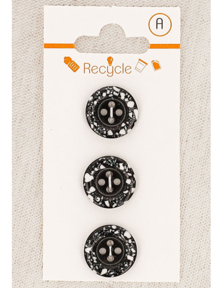 Tarjeta de 3 botones negros de 15 mm 4 agujeros - Borde enrollado