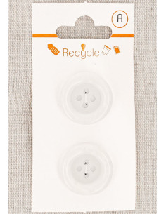 Tarjeta de 2 botones blancos de 20 mm 4 agujeros - Borde enrollado