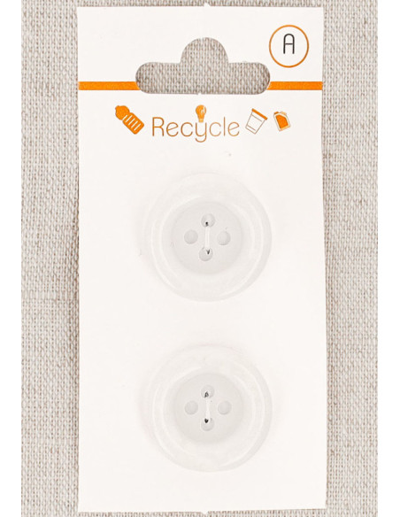 Tarjeta de 2 botones blancos de 20 mm 4 agujeros - Borde enrollado