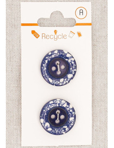 Tarjeta de 2 botones azul vaquero de 20 mm 4 agujeros - Borde enrollado