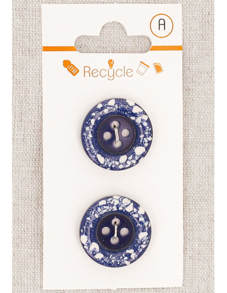 Tarjeta de 2 botones azul vaquero de 20 mm 4 agujeros - Borde enrollado