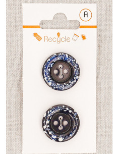 Tarjeta de 2 botones azul marino 20 mm 4 agujeros - Borde enrollado