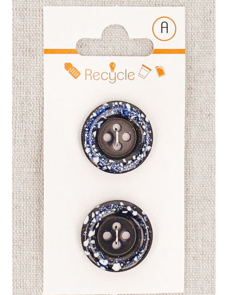 Tarjeta de 2 botones azul marino 20 mm 4 agujeros - Borde enrollado