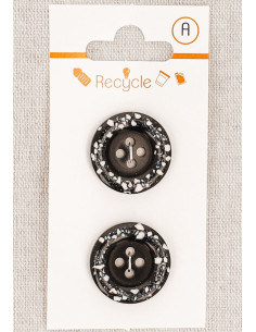 Tarjeta de 2 botones negros de 20 mm 4 agujeros - Borde enrollado