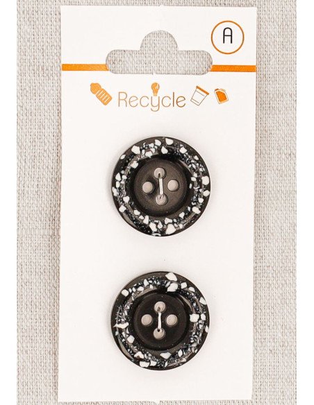 Tarjeta de 2 botones negros de 20 mm 4 agujeros - Borde enrollado