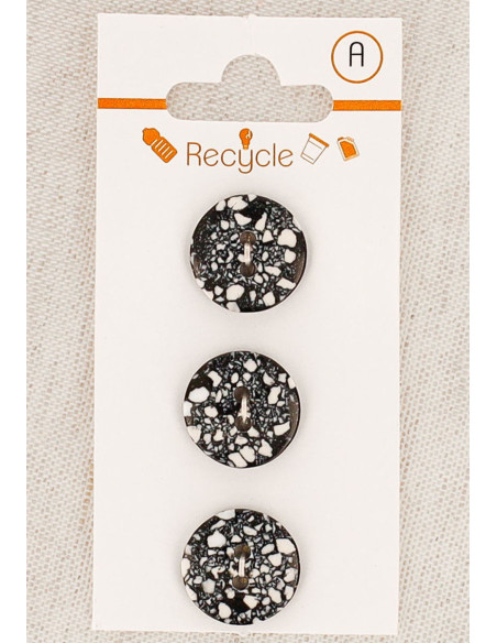 Tarjeta de 3 botones negros de 15 mm 2 agujeros - Terrazzo