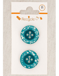 Tarjeta de 2 botones turquesa de 20 mm 4 agujeros - Borde enrollado terrazo