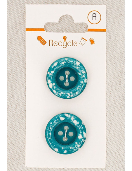Tarjeta de 2 botones turquesa de 20 mm 4 agujeros - Borde enrollado terrazo