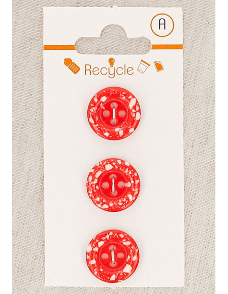 Tarjeta de 3 botones rojos de 15 mm 4 agujeros - Borde enrollado terrazo